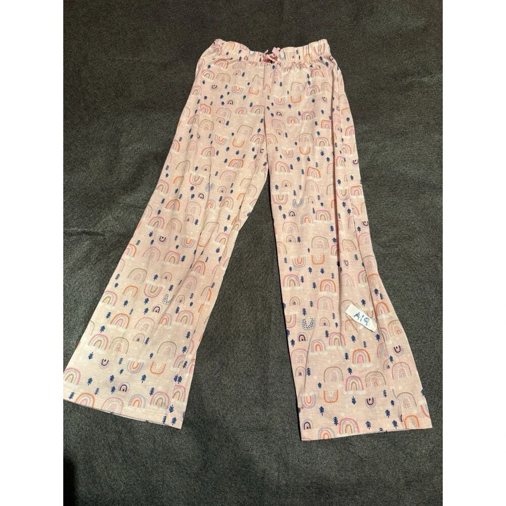 Eddie Bauer Kids Girls Pajama Pants M Medium 10/12 Pink Rainbow Bottoms